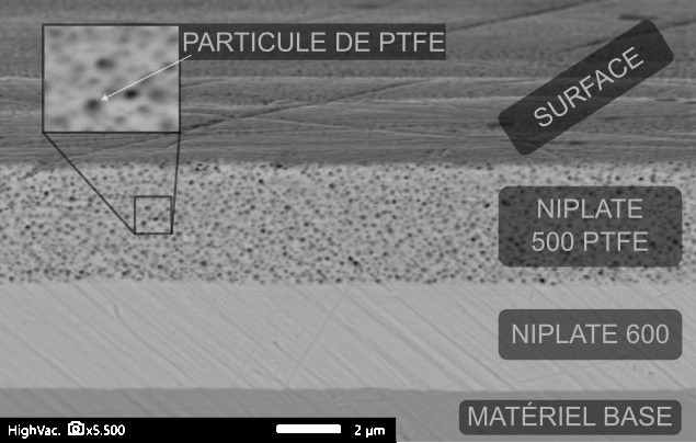 Micrographie SEM en section du revêtement NIPLATE 500 PTFE