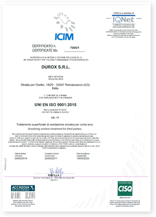 Certificado ISO 9001 Durox srl